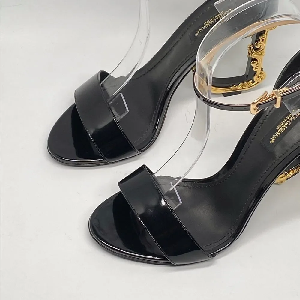 Dolce&Gabbana Sculpted-Heel Baroque DG Leather Sandals size 37 - Picture 5 of 13